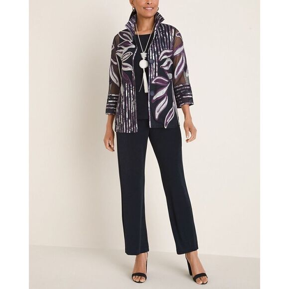 Chico’s Travelers Collection Striped Floral-Embroidered Jacket Size 0 - Picture 2 of 10